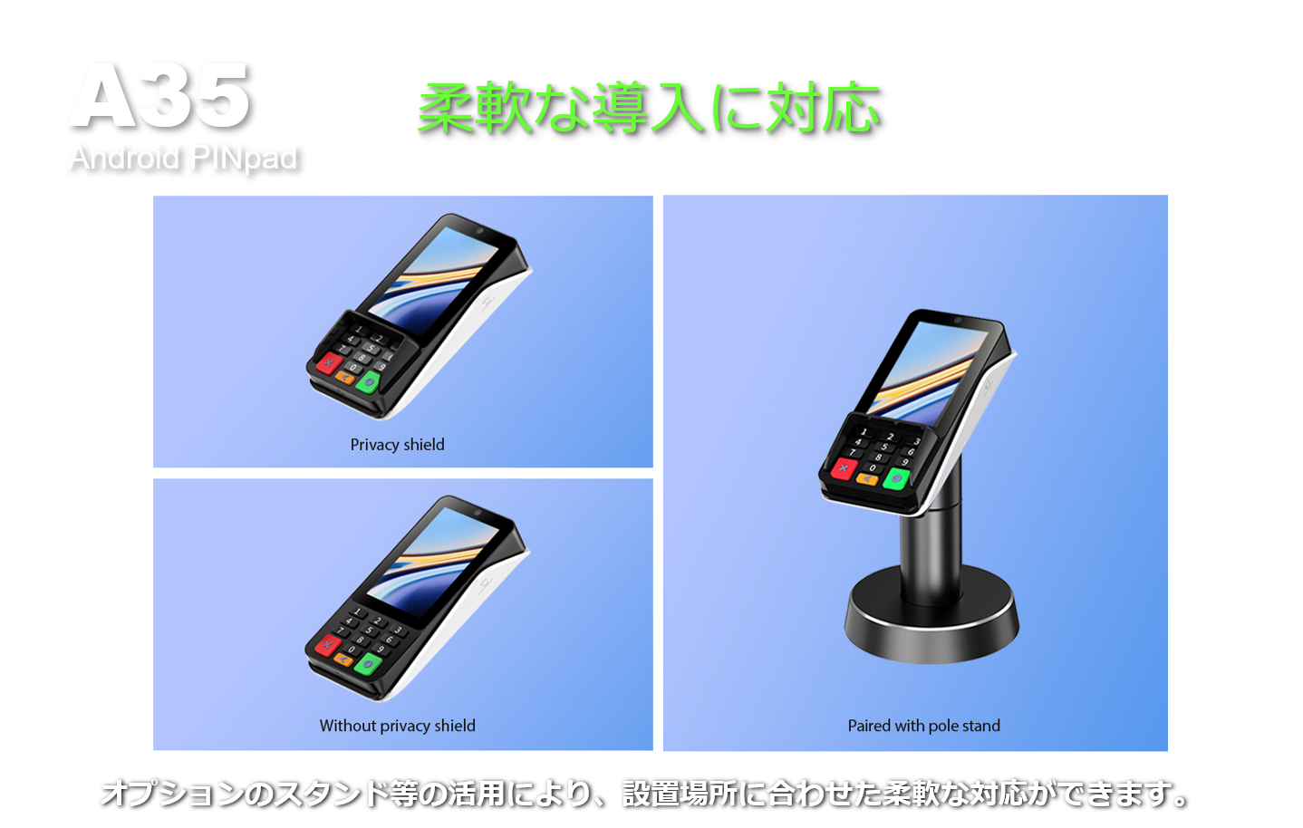 PAYサービス ピンパッド PINパッド Android PAX リンク・プロセシング A9 UT-P10 TMN 電子マネー トランザクション・メディア・ネットワークス キャッシュレス POS マルチ決済 docomo ドコモ インバウンド QR Felica 磁気カード りそな 千葉 横浜 琉球 琉銀 北國 タクシー SIM通信 Suica PASMO WAON Apple PAY Google PAY Amazon PAY PAXジャパン PAX Japan